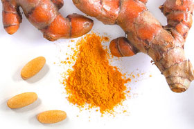 Turmeric root, powder and tablets