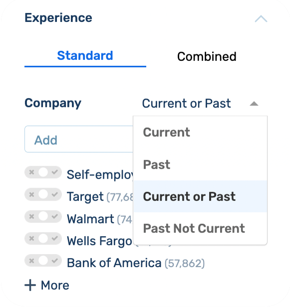 SeekOut application's filters.