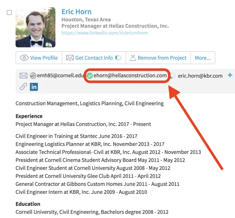 A screenshot of a candidate profile in the SeekOut application. 