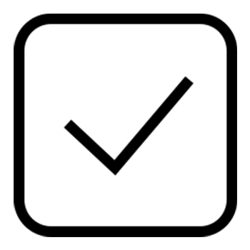 A black and white tick icon