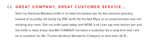 kershaw knives testimonial good customer service in retail