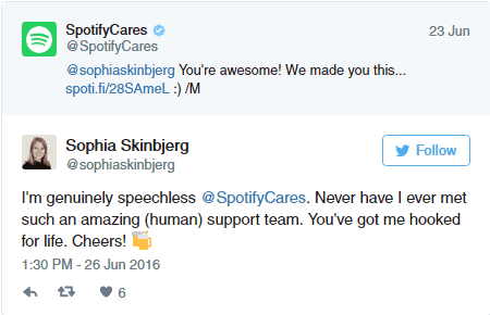 spotifycares twitter good customer service in retail