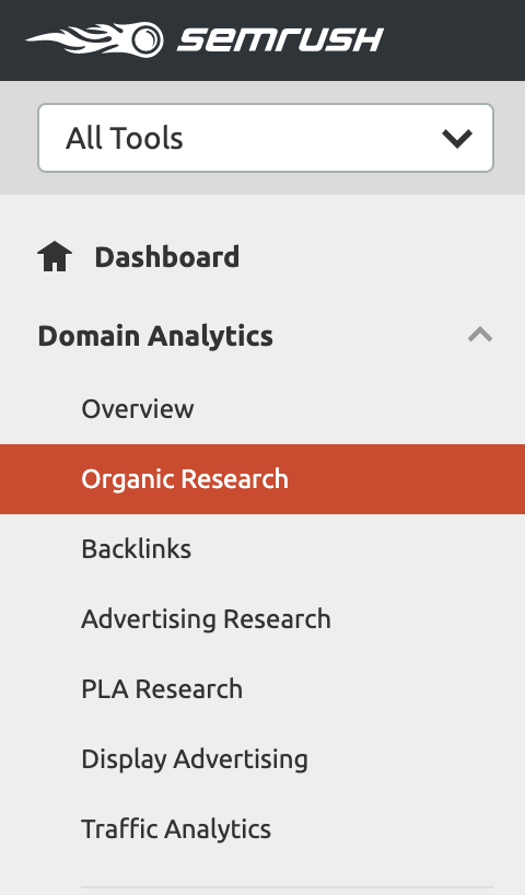 SEMRush Organic Research Menu Item