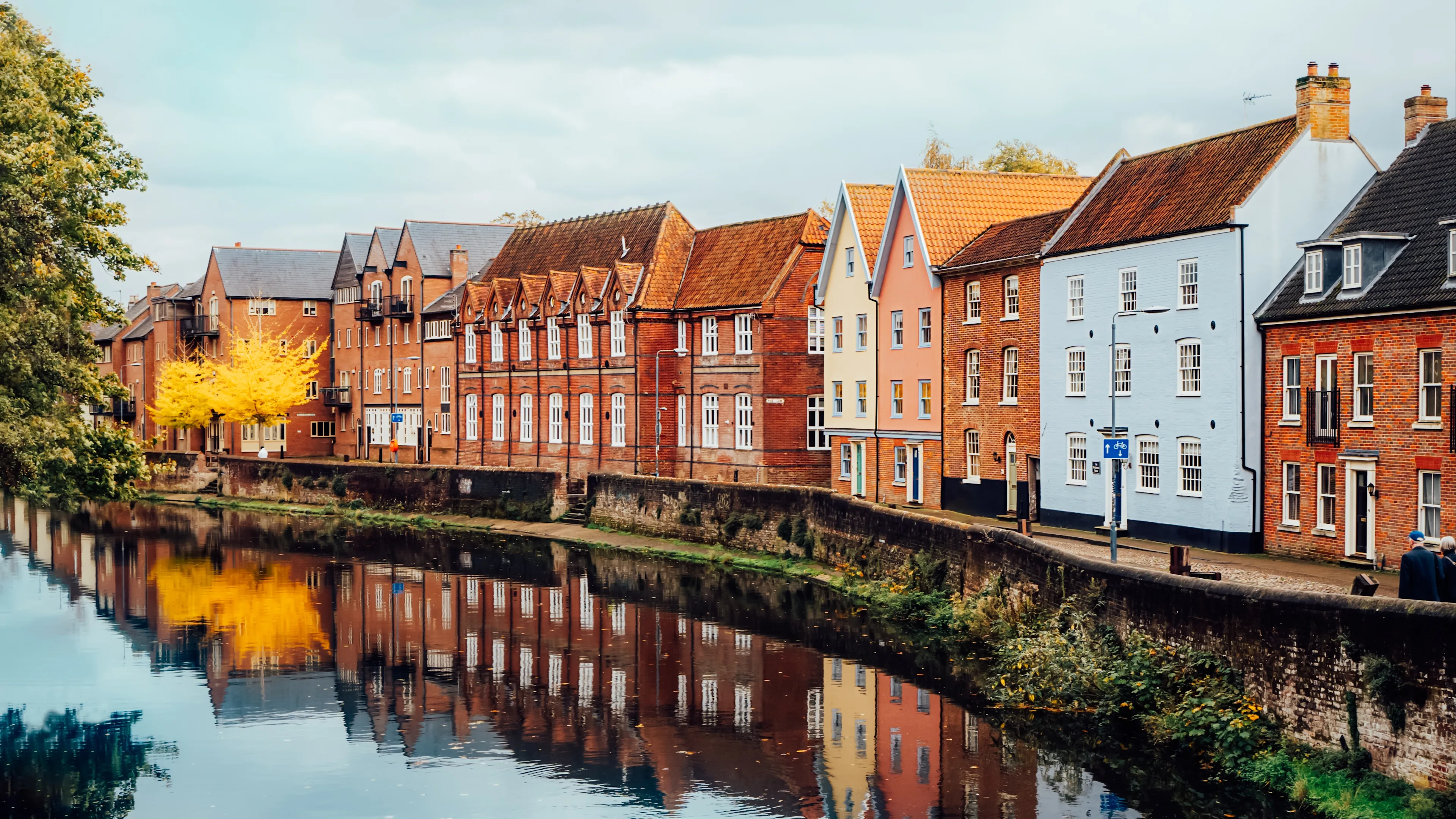 Row of houses by the river.