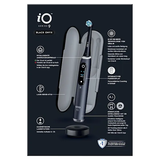 Oral-B iO Series 9 Duopack Elektrische Zahnbürste, Lade-Reiseetui, Black Onyx/Rose Quartz