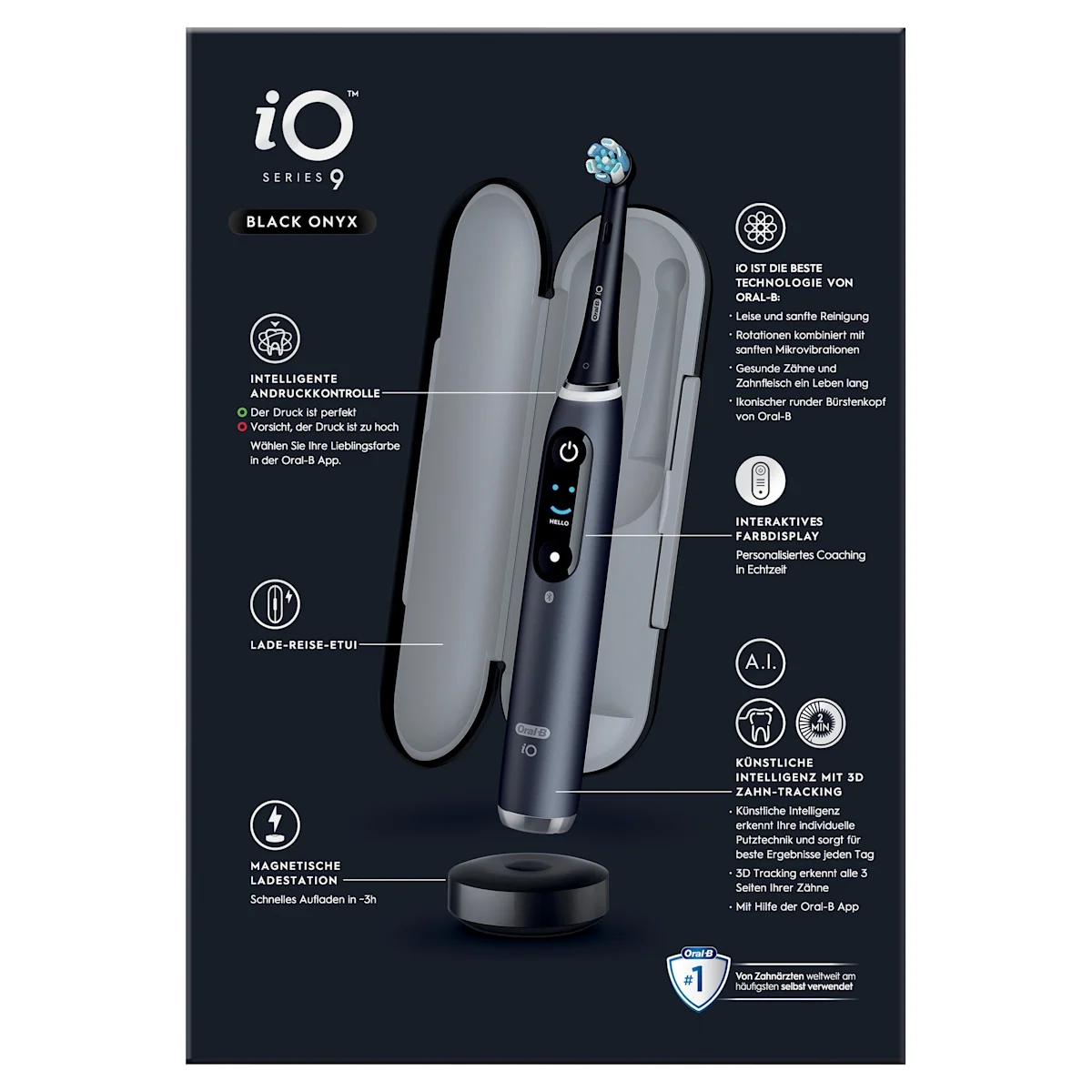 Oral-B iO Series 9 Duopack Elektrische Zahnbürste, Lade-Reiseetui, Black Onyx/Rose Quartz