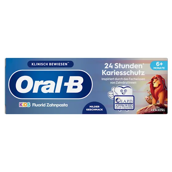 Oral-B Kids Fluorid Zahnpasta, mit 24 Stunden Kariesschutz und Disney Der König der Löwen Motiven.