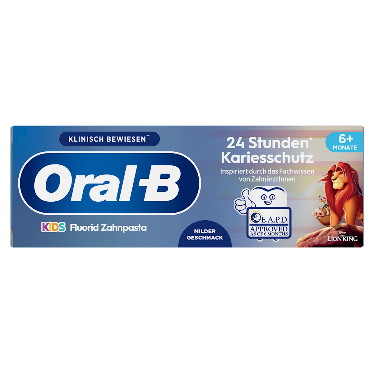 Oral-B Kids Fluorid Zahnpasta, mit 24 Stunden Kariesschutz und Disney Der König der Löwen Motiven.