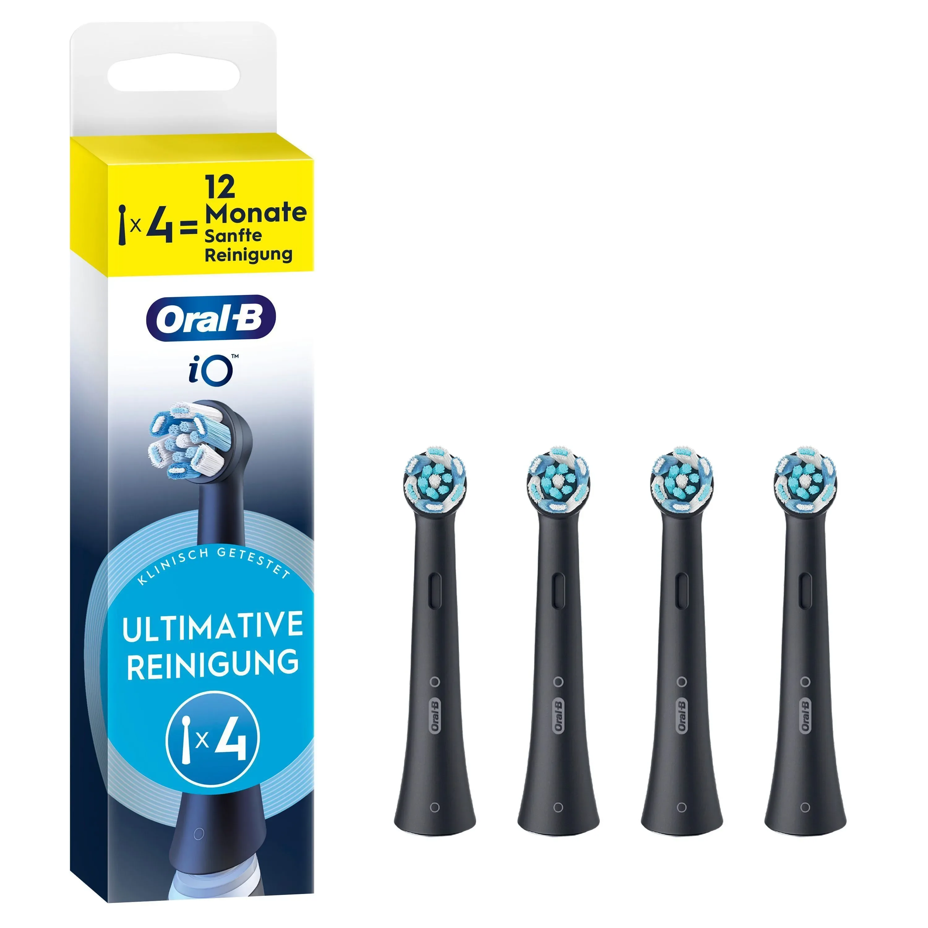 Oral-B iO Aufsteckbürsten, Packung mit 4 Stück, für 12 Monate sanfte Reinigung.
