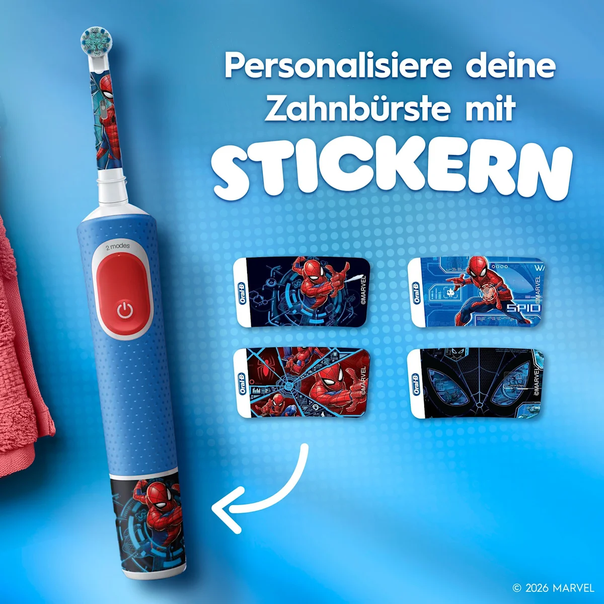 Oral-B PRO Kids elektrische Zahnbürste mit Marvel Spider-Man Design und Verpackung, für Kinder ab 3 Jahren.