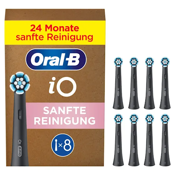 Oral-B iO Aufsteckbürsten, 8 Stück, Verpackung mit dem Hinweis "24 Monate sanfte Reinigung".