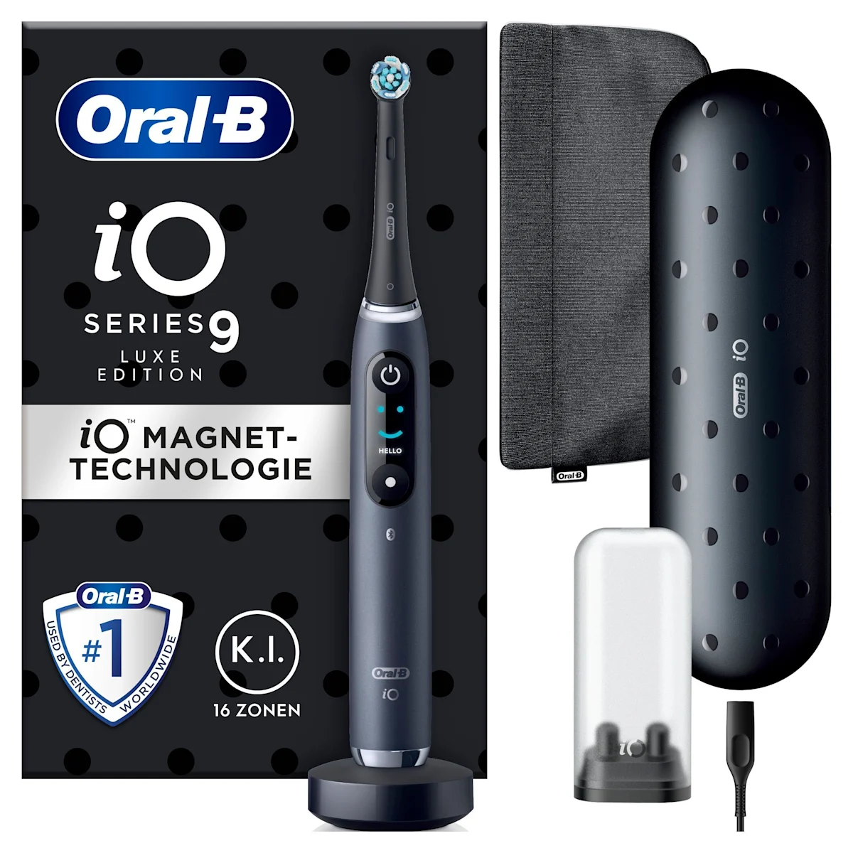Oral-B iO Series 9 Duopack Elektrische Zahnbürste, Lade-Reiseetui, Black Onyx/Rose Quartz