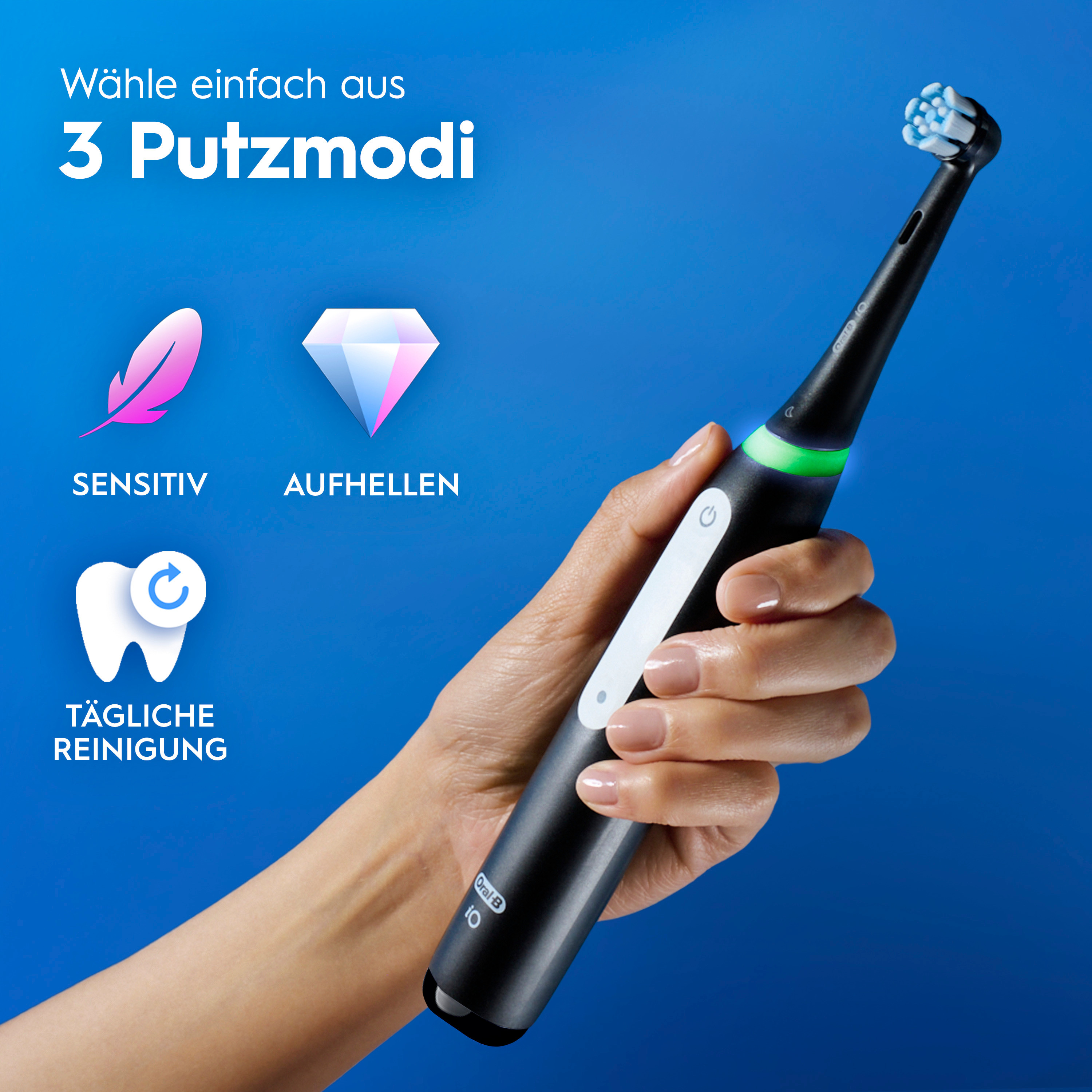 Oral-B iO3 Doppelpack mit 360° visueller Andruckkontrolle zum Zahnfleischschutz.