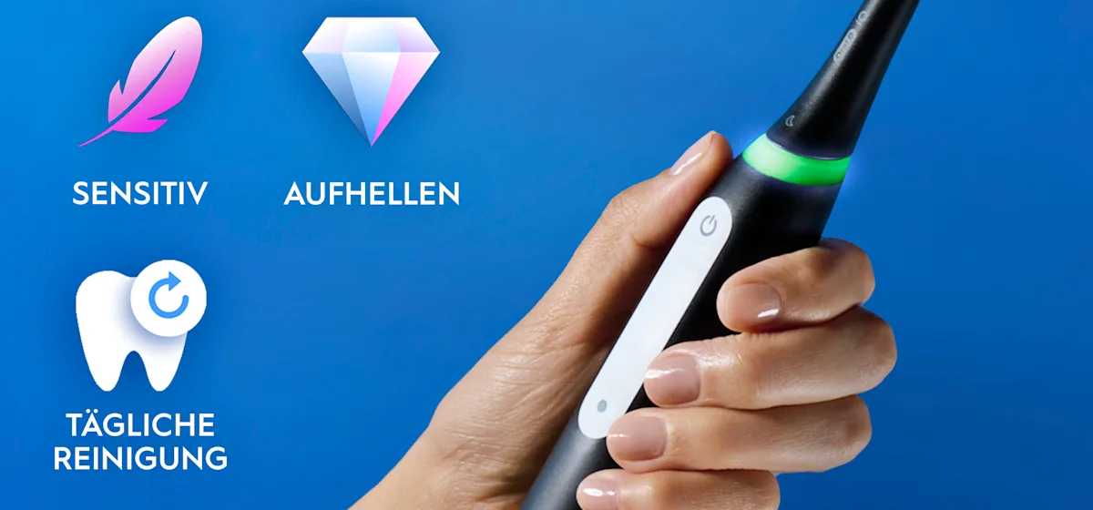 Oral-B iO3 Doppelpack mit 360° visueller Andruckkontrolle zum Zahnfleischschutz.