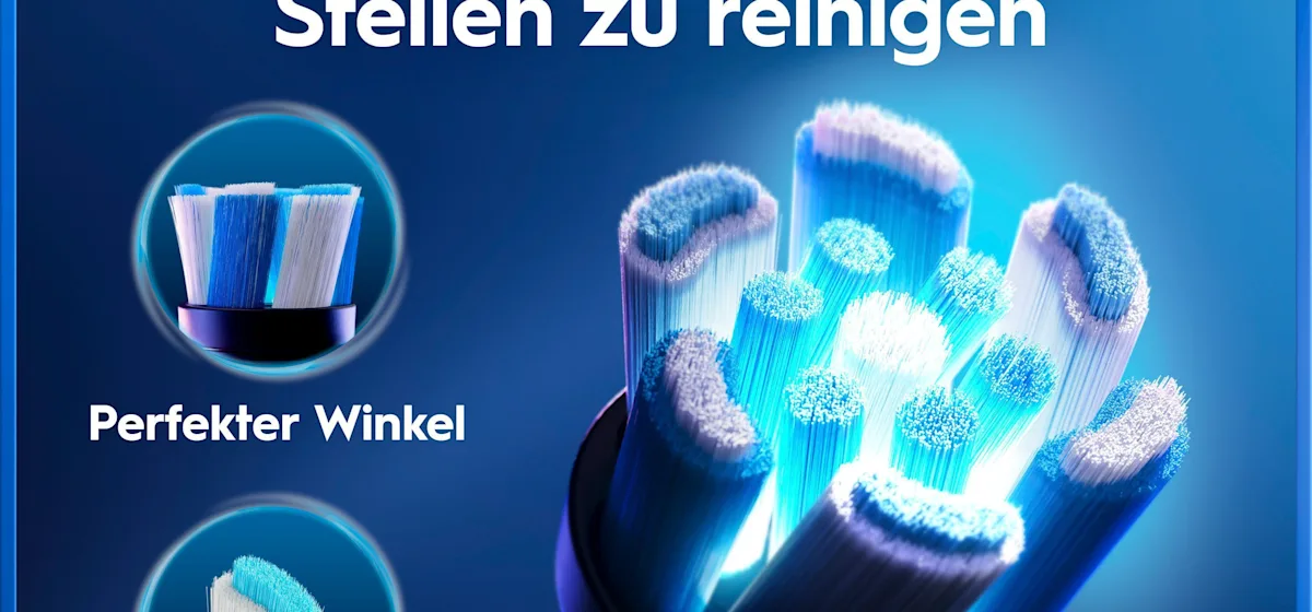 Oral-B iO9 Zahnbürste mit Verpackung, Reise-Etui mit Schnellladestation und „Made in Germany“ Anhänger.