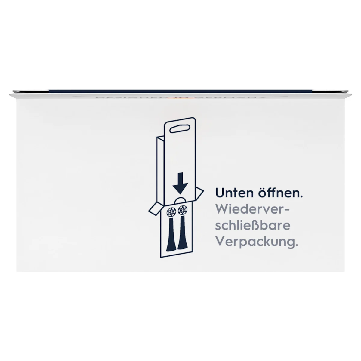 Oral-B iO Aufsteckbürsten-Verpackung, hervorgehoben wird die "Sanfte Reinigung" und dass zwei Bürsten enthalten sind.
