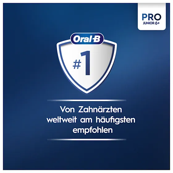 Oral-B PRO Junior 6+ elektrische ZahnbÃ¼rste mit Verpackung, die 3D Reinigung hervorhebt.
