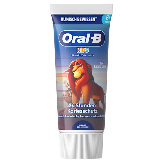 Oral-B Kids Fluorid Zahnpasta, mit 24 Stunden Kariesschutz und Disney Der König der Löwen Motiven.