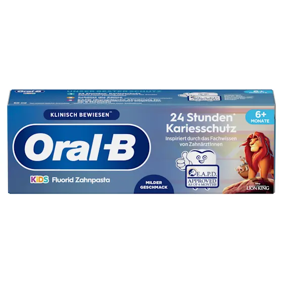 Oral-B Kids Fluorid Zahnpasta, mit 24 Stunden Kariesschutz und Disney Der König der Löwen Motiven.