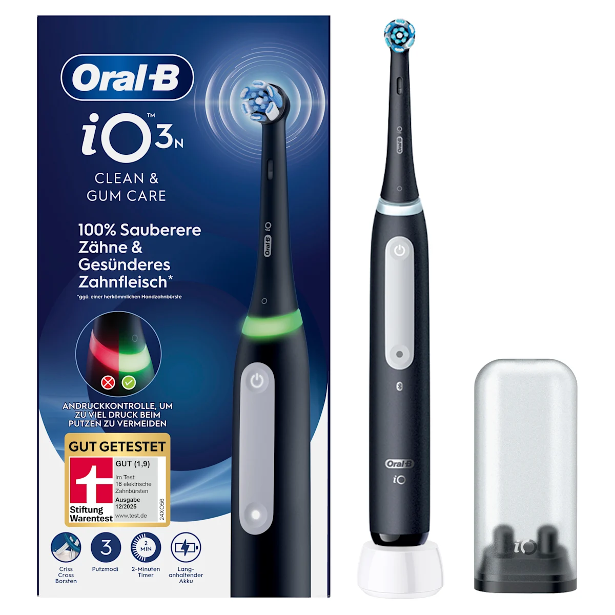 iO3 Bundle: Oral-B iO Series 3 Matt Black mit 2 Ultimative Reinigung Aufsteckbürsten