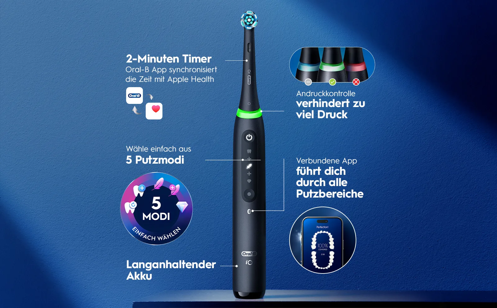 Elektrische Zahnbürste in Rosa mit 5 Putzmodi, 2-Minuten-Timer und App-Synchronisation 