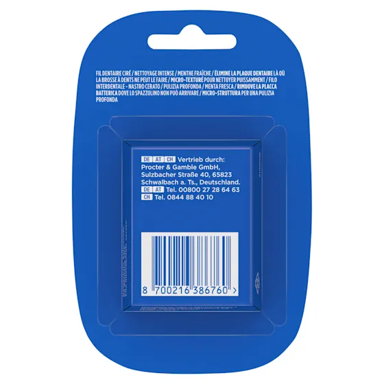 Oral-B Pro-Expert Advanced Zahnseide, Verpackung mit dem Hinweis "Entfernt Plaque-Bakterien" und "Tiefen-Reinigung Frische Minze".