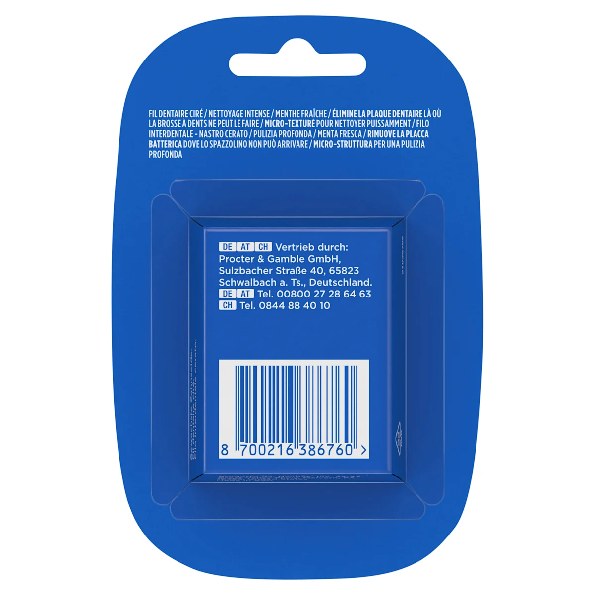 Oral-B Pro-Expert Advanced Zahnseide, Verpackung mit dem Hinweis "Entfernt Plaque-Bakterien" und "Tiefen-Reinigung Frische Minze".
