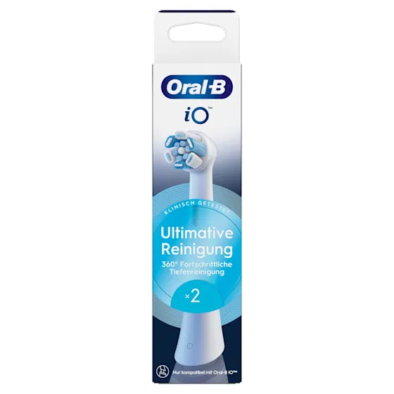 Oral-B iO Aufsteckbürsten, Verpackung mit dem Hinweis "Ultimative Reinigung" und 2 Bürsten.