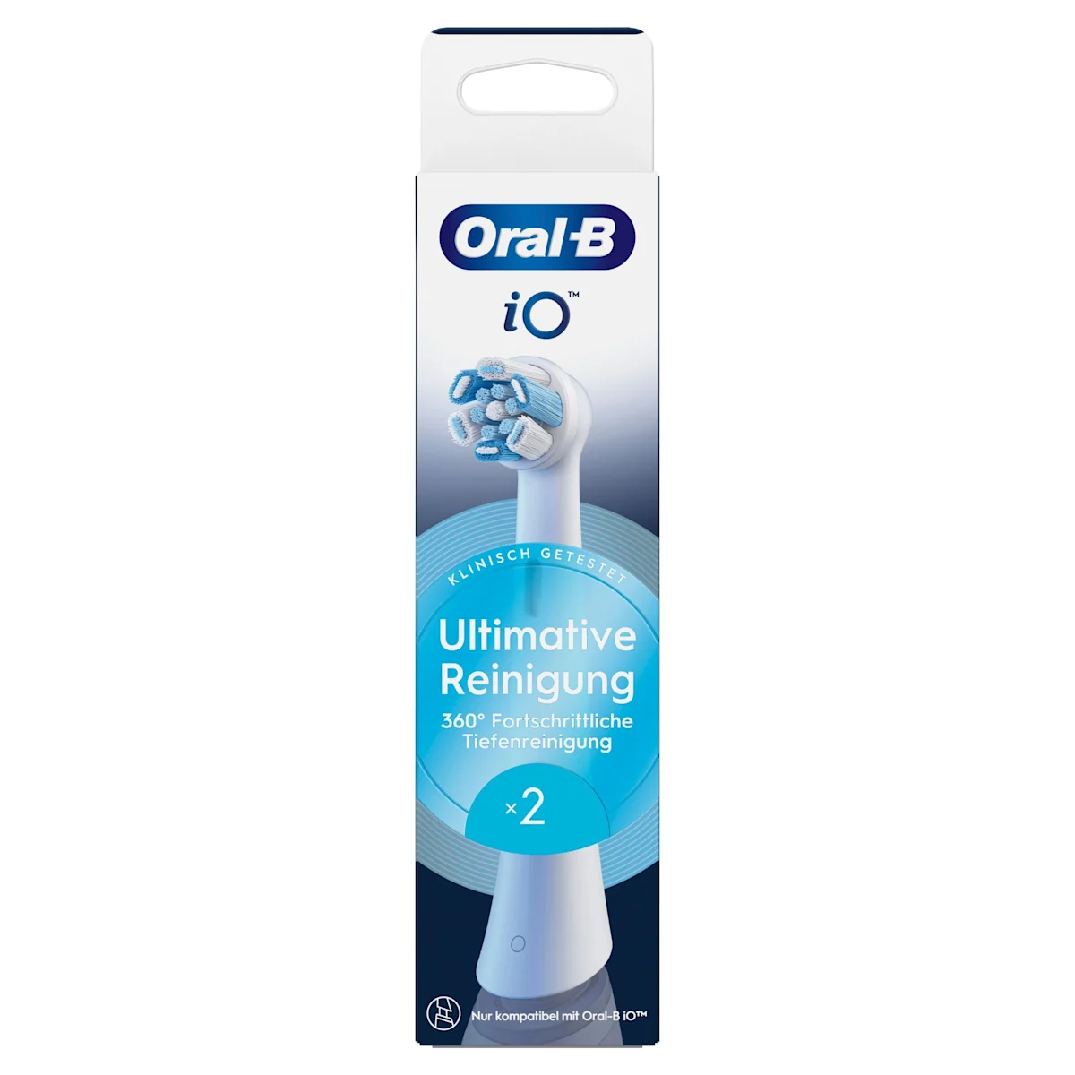 Oral-B iO Aufsteckbürsten, Verpackung mit dem Hinweis "Ultimative Reinigung" und 2 Bürsten.
