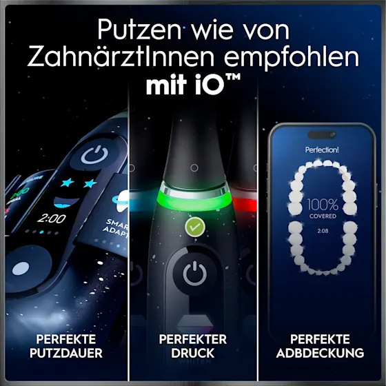 Oral-B iO 10 Ultimate Zahnbürste, mit Verpackung, Lade-Reise-Etui und dem Hinweis Oral-B's beste Zahnbürste.