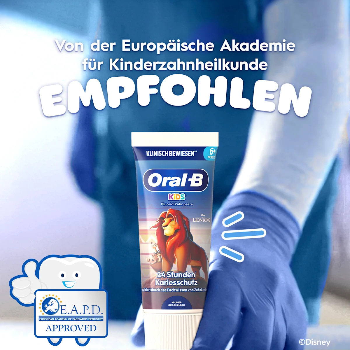 Oral-B Kids Fluorid Zahnpasta, mit 24 Stunden Kariesschutz und Disney Der König der Löwen Motiven.