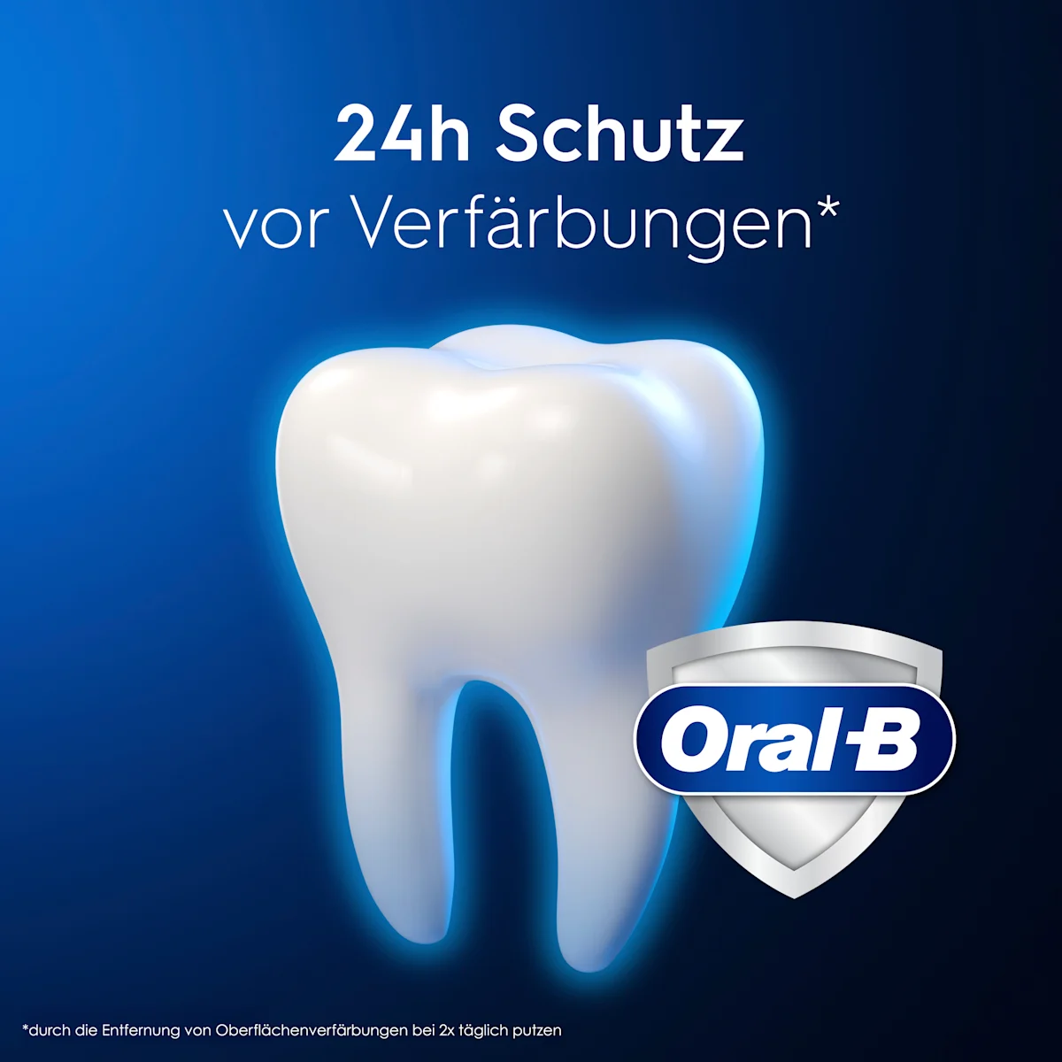 Oral-B 3D White Luxe Perfection Zahnpasta, Tube und Verpackung, mit dem Hinweis "Entfernt bis zu 100% der Verfärbungen".