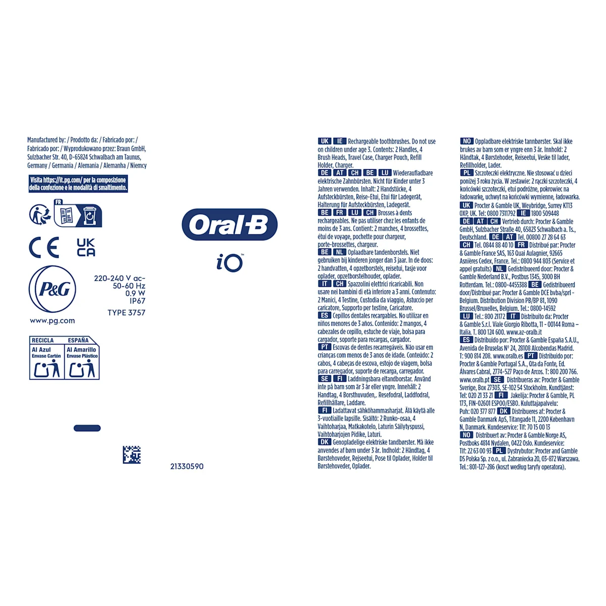 Oral-B iO5 Zahnbürste e mit Verpackung, die 5 Putzmodi für eine personalisierte Reinigung hervorhebt.