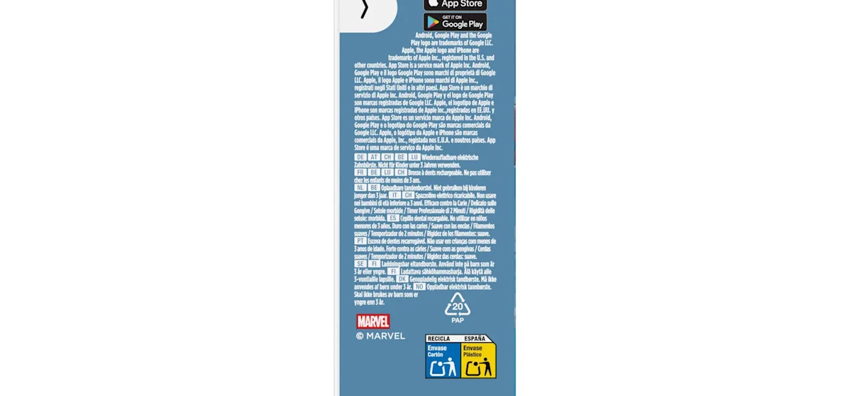 Oral-B PRO Kids elektrische Zahnbürste mit Marvel Spider-Man Design und Verpackung, für Kinder ab 3 Jahren.