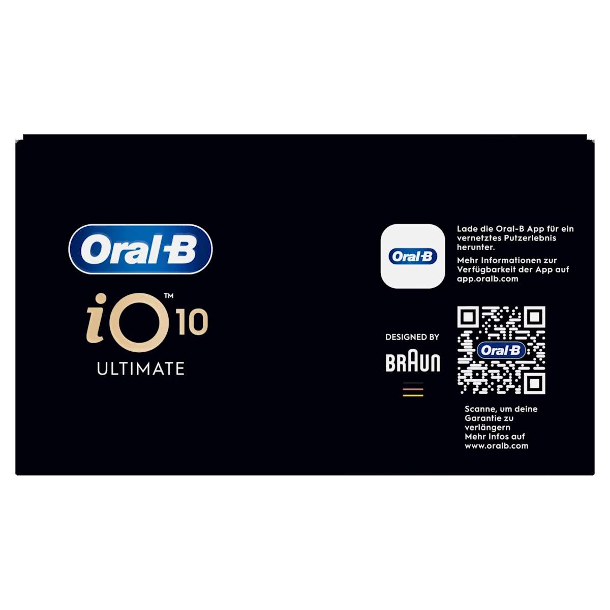Oral-B iO 10 Ultimate Zahnbürste, mit Verpackung, Lade-Reise-Etui und dem Hinweis Oral-B's beste Zahnbürste.