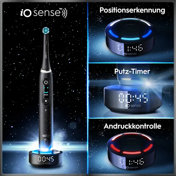 Oral-B iO 10 Ultimate Zahnbürste, mit Verpackung, Lade-Reise-Etui und dem Hinweis Oral-B's beste Zahnbürste.