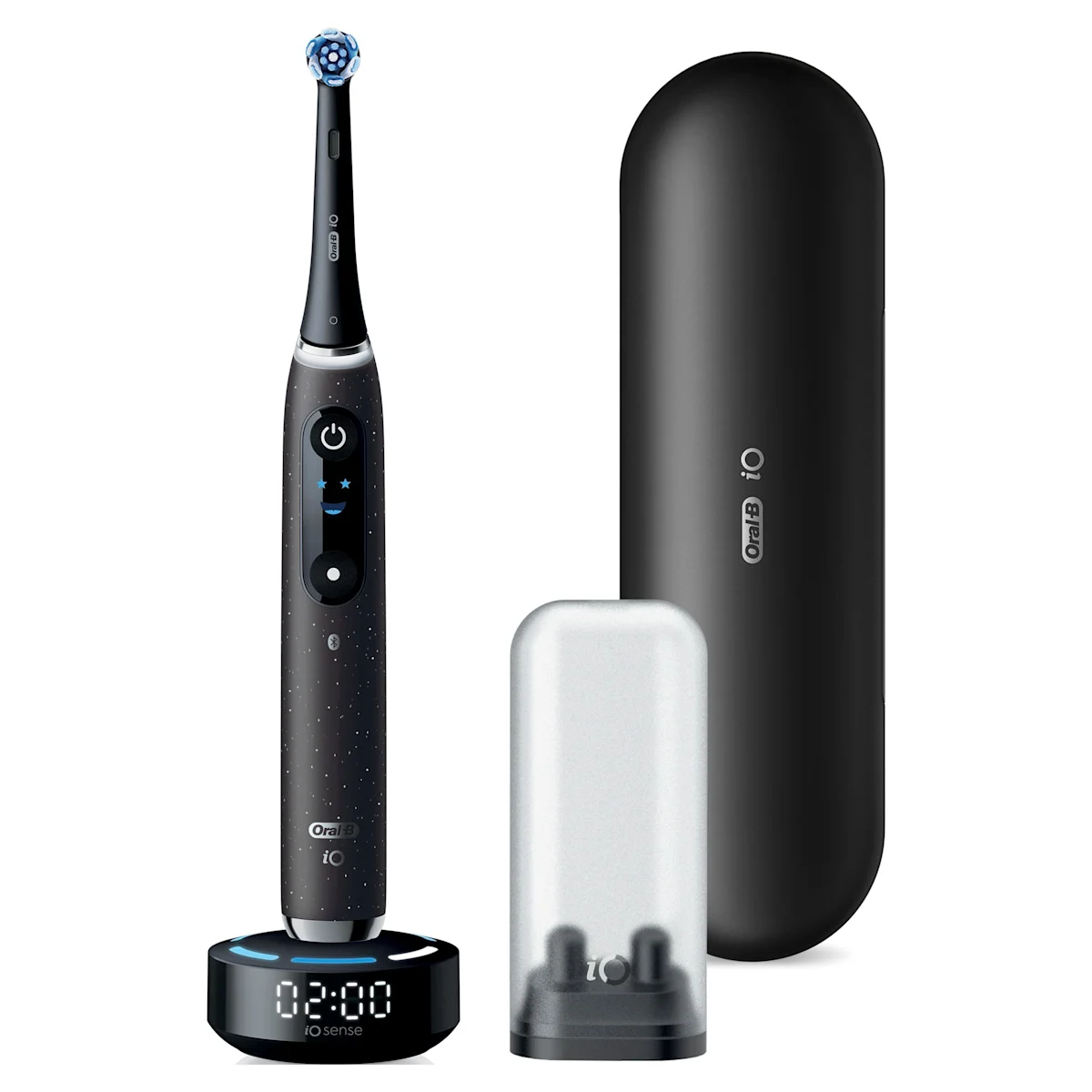Oral-B iO 10 Ultimate Zahnbürste, mit Verpackung, Lade-Reise-Etui und dem Hinweis Oral-B's beste Zahnbürste.