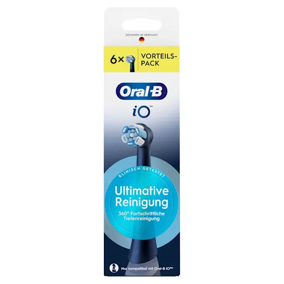 Oral-B iO Aufsteckbürsten, 6er-Packung, mit dem Hinweis "Ultimative Reinigung" auf der Verpackung.