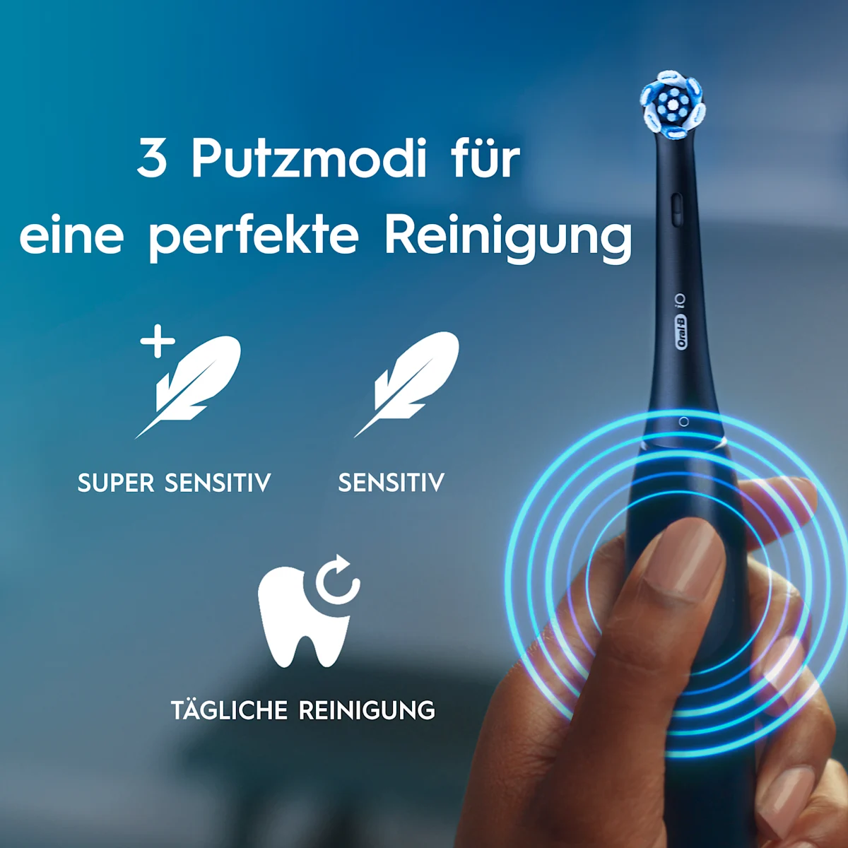 Oral-B iO Series 2 Zahnbürste, Verpackung mit dem Hinweis auf 100% sauberere Zähne im Vergleich zu einer herkömmlichen Handzahnbürste