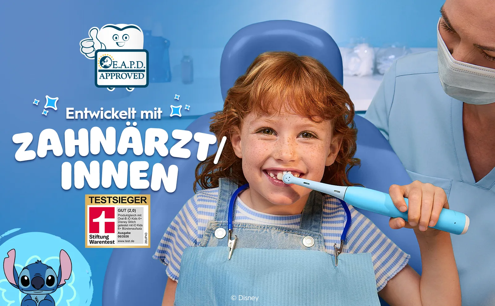 Oral-B iO Kids 6+ Disney Stitch Elektrische Zahnbürste inkl. 1 Aufsteckbürste, Reise-Etui & Aufsteckbürsten-Etui, ab 6 Jahren 