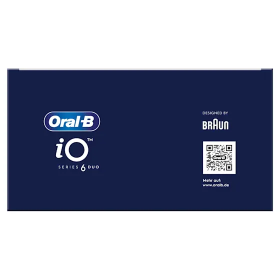 Oral-B iO 6 Zahnbürsten-Duo mit interaktivem Display für angeleitetes Putzen und dem Hinweis "Made in Germany".