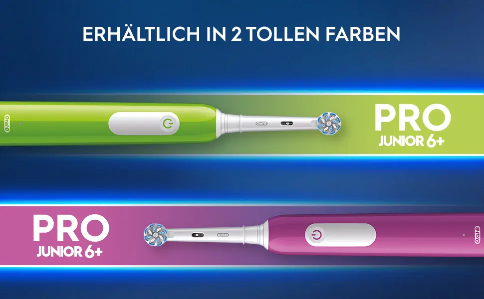Oral-B Pro Junior 6+ Zahnbürste in Grün und Lila. 