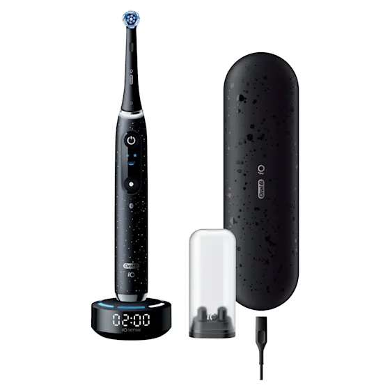 Oral-B iO 10 Ultimate Zahnbürste, mit Verpackung und Zubehör, hervorgehoben als Oral-B's beste Zahnbürste.