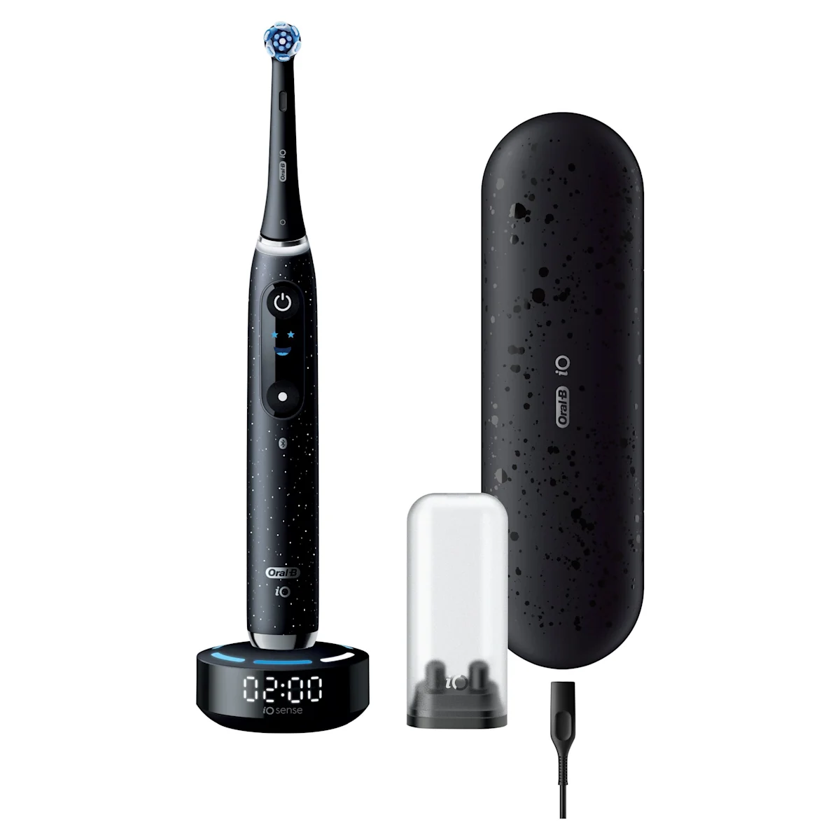 Oral-B iO 10 Ultimate Zahnbürste, mit Verpackung und Zubehör, hervorgehoben als Oral-B's beste Zahnbürste.