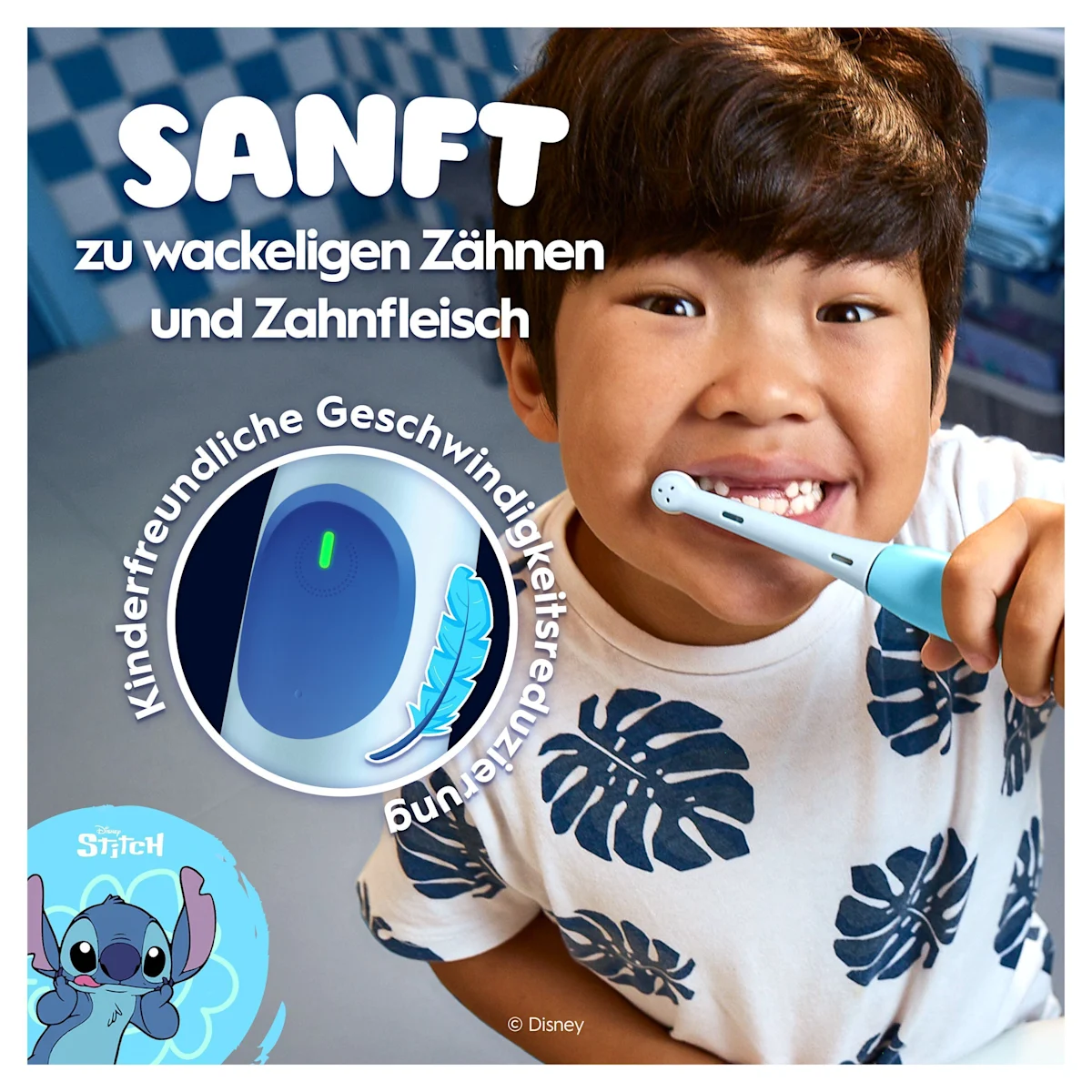 Oral-B iO Kids elektrische Zahnbürste mit Disney Stitch-Motiv, geeignet für Kinder ab 6 Jahren, inklusive Reiseetui.