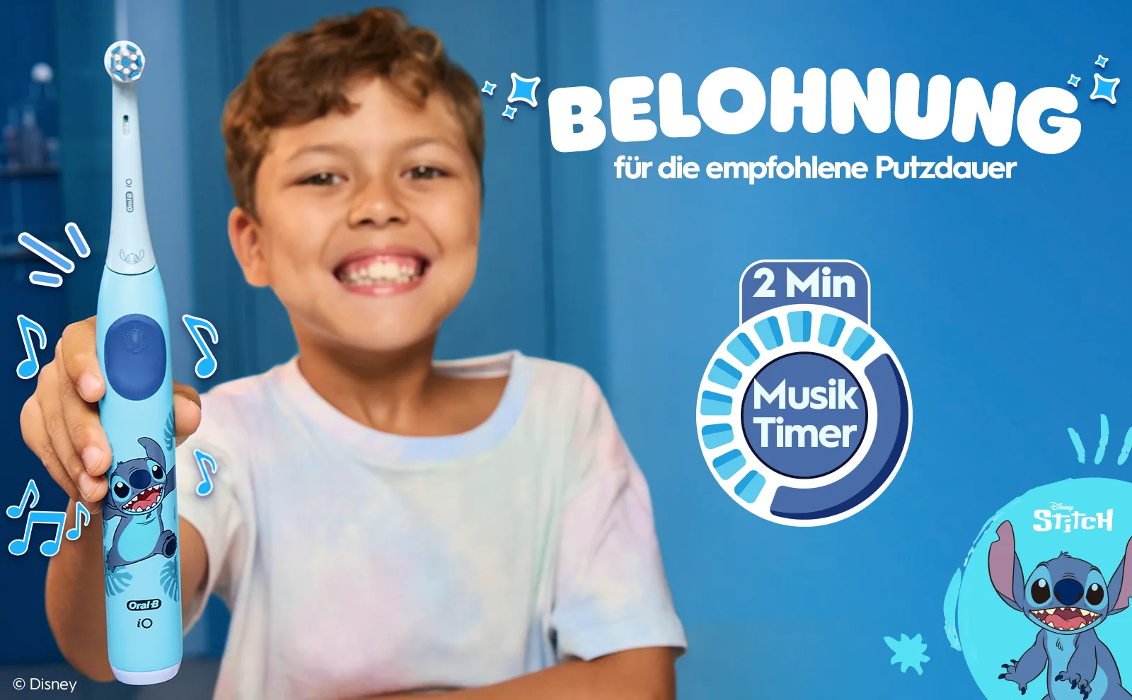 Oral-B iO Kids 6+ Disney Stitch Elektrische Zahnbürste inkl. 1 Aufsteckbürste, Reise-Etui & Aufsteckbürsten-Etui, ab 6 Jahren 