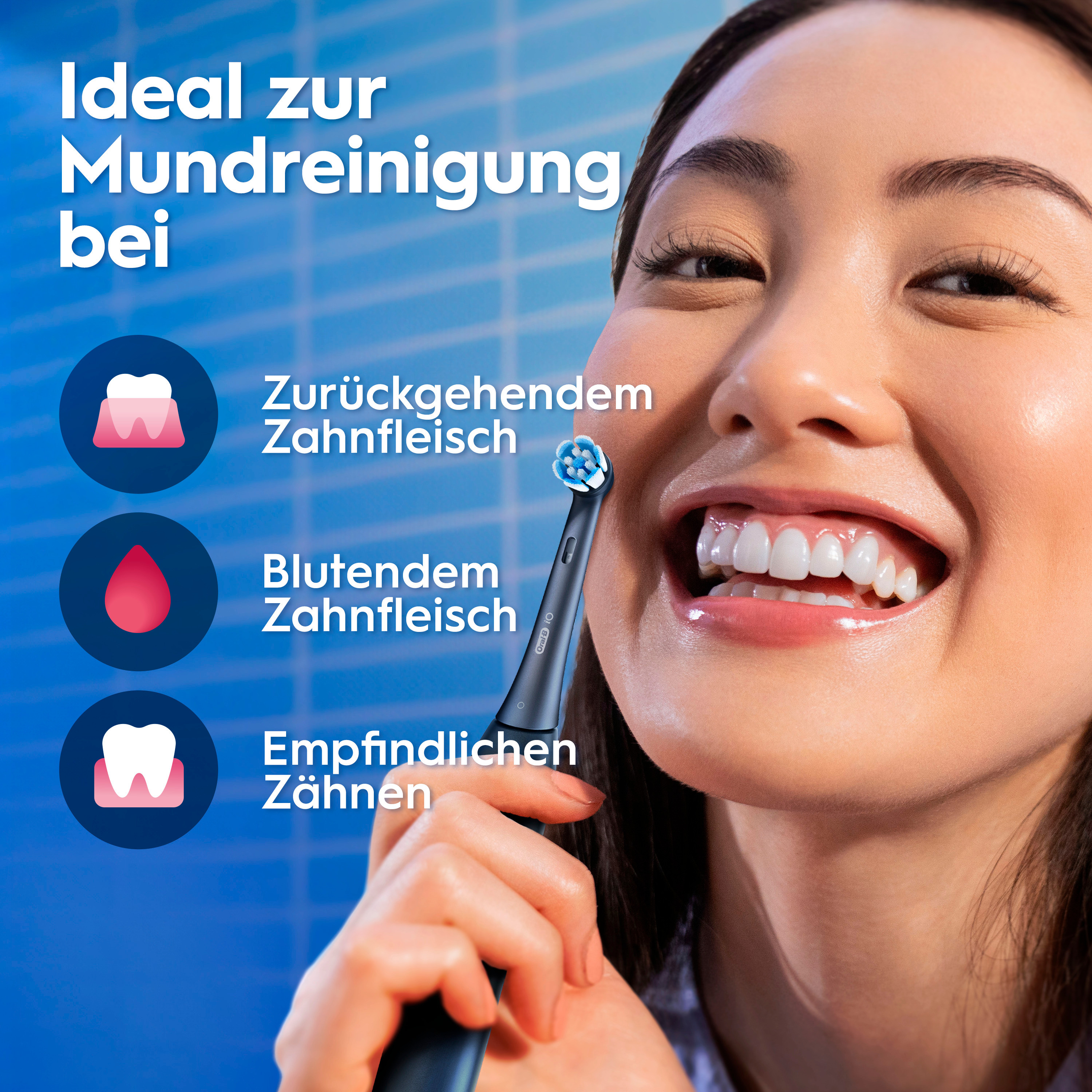 Oral-B iO3 Doppelpack mit 360° visueller Andruckkontrolle zum Zahnfleischschutz.