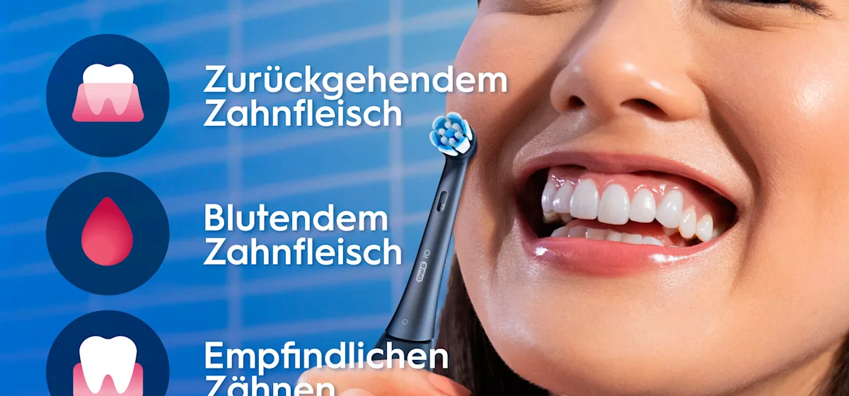 Oral-B iO3 Doppelpack mit 360° visueller Andruckkontrolle zum Zahnfleischschutz.