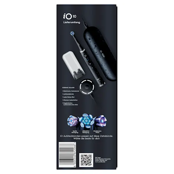 Oral-B iO 10 Ultimate Zahnbürste, mit Verpackung und Zubehör, hervorgehoben als Oral-B's beste Zahnbürste.