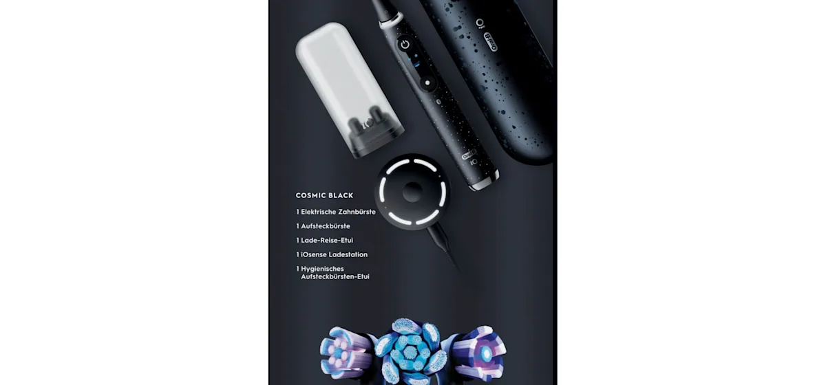 Oral-B iO 10 Ultimate Zahnbürste, mit Verpackung und Zubehör, hervorgehoben als Oral-B's beste Zahnbürste.